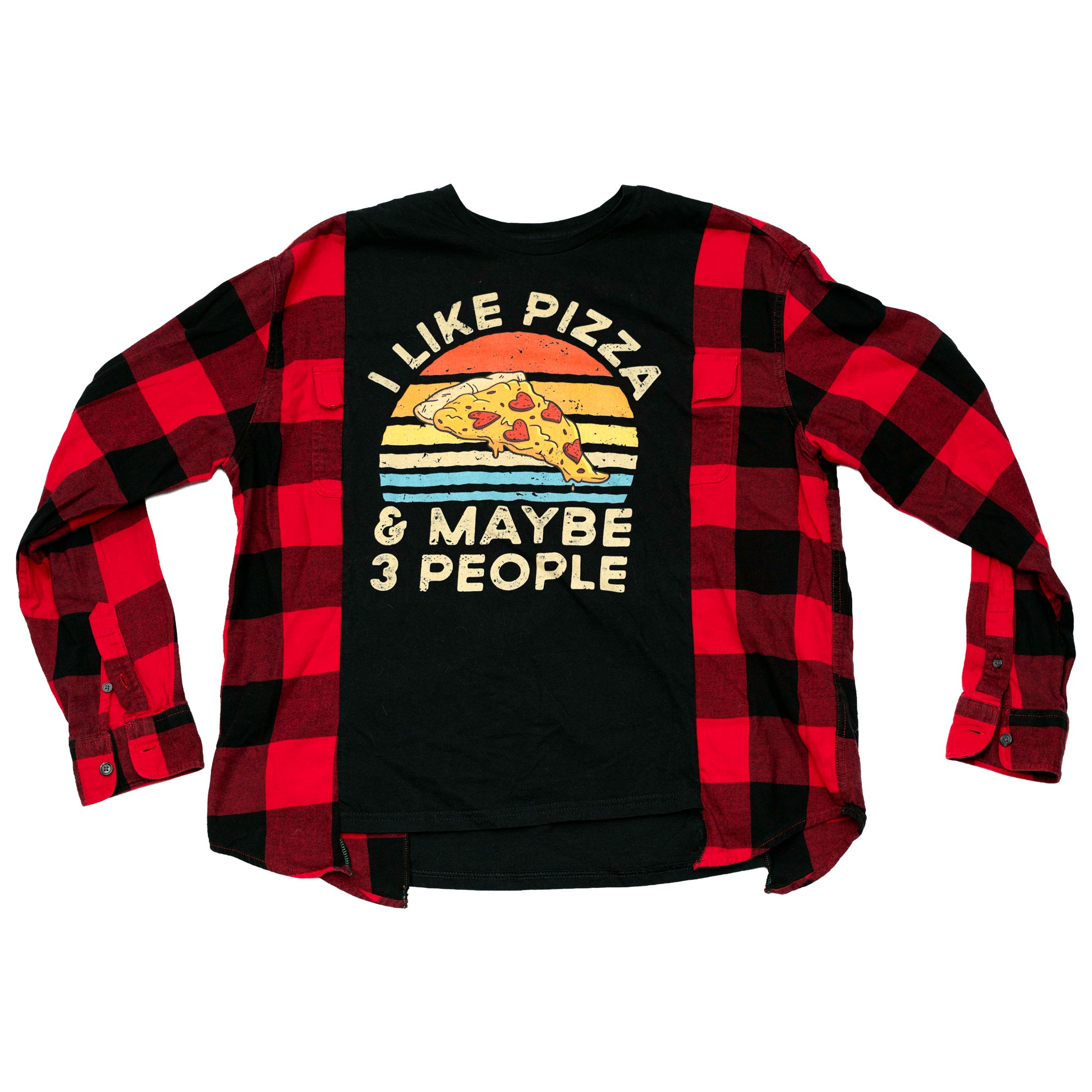 Pizza People Flannel Campfire Style Sweatshirt - Reworked Vintage Upcycled Sports Plaid - [M]