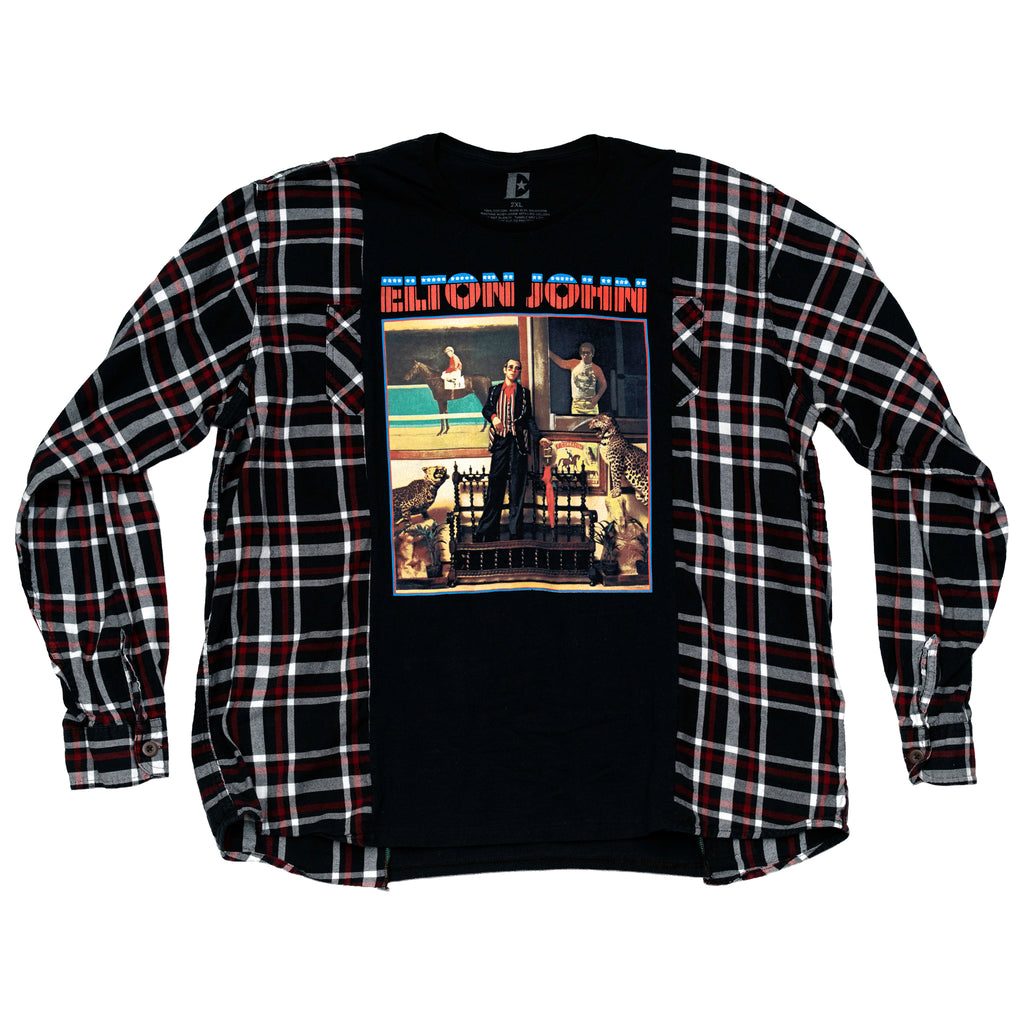 Elton John Flannel Campfire Style Sweatshirt - Reworked Vintage Upcycled Plaid - [L]