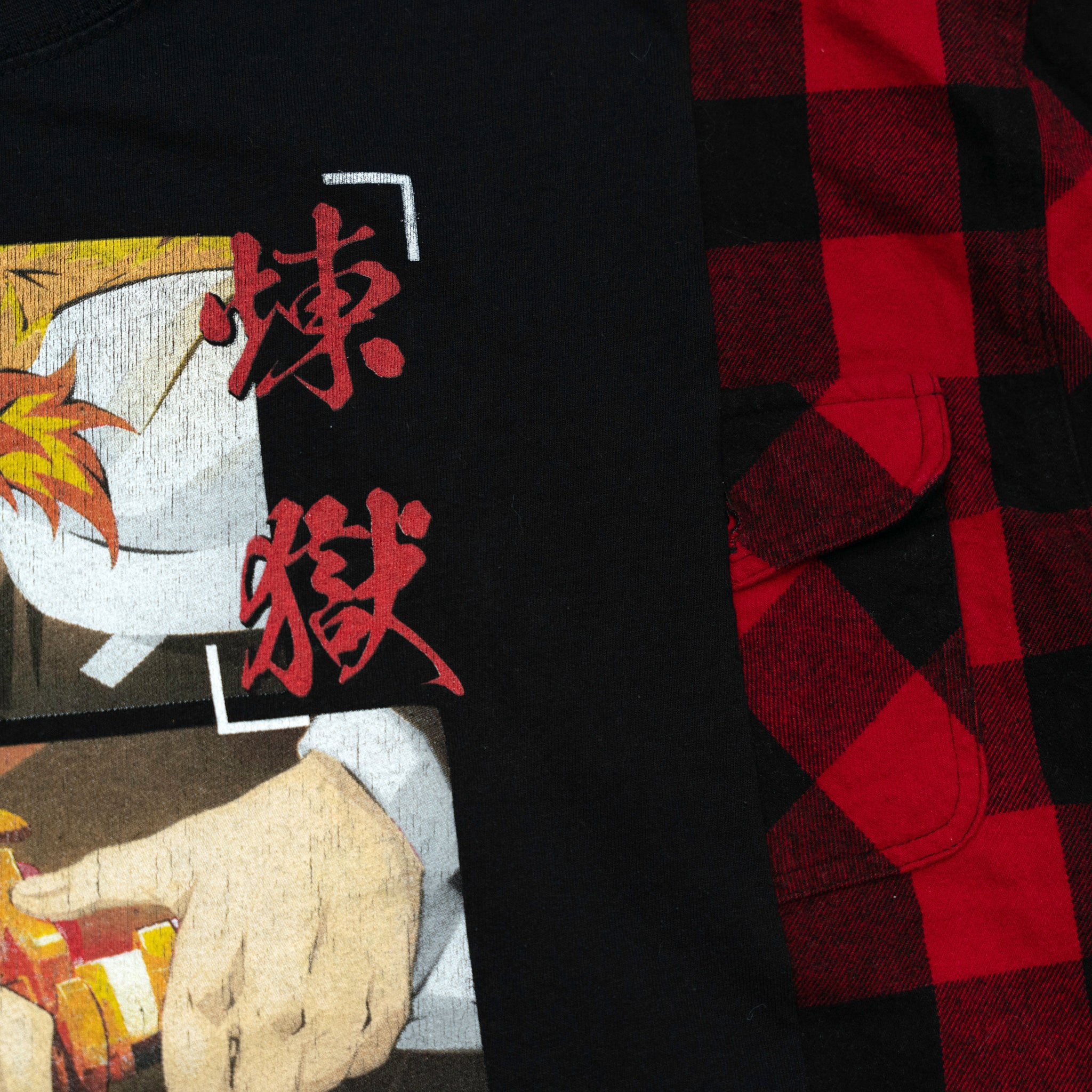 Rengoku Demon Slayer Flannel Campfire Style Sweatshirt - Reworked Vintage Upcycled Plaid - [M]