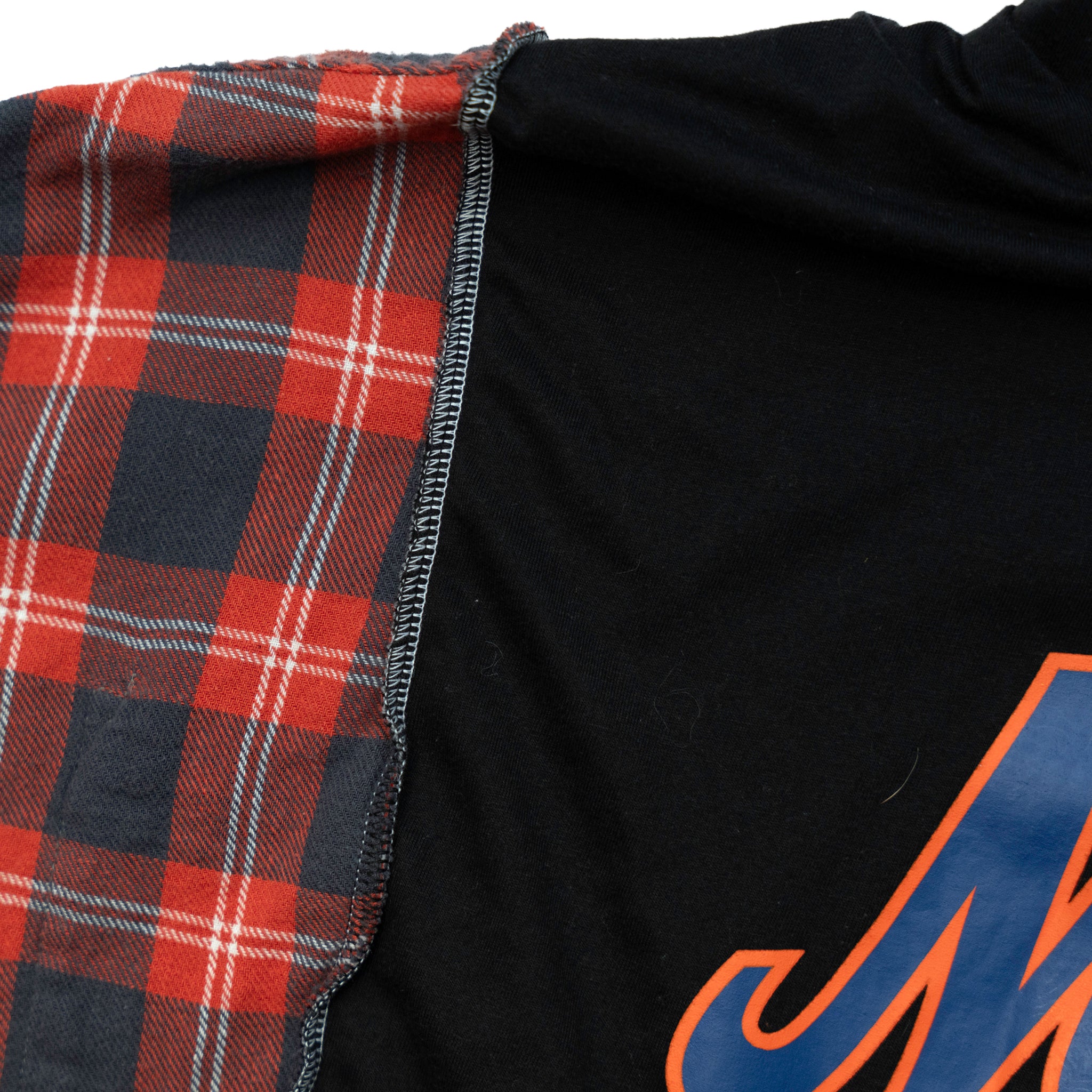 New York Mets Reversible Flannel Campfire Style Hoodie - Reworked Vintage Upcycled Sports Plaid - [M]
