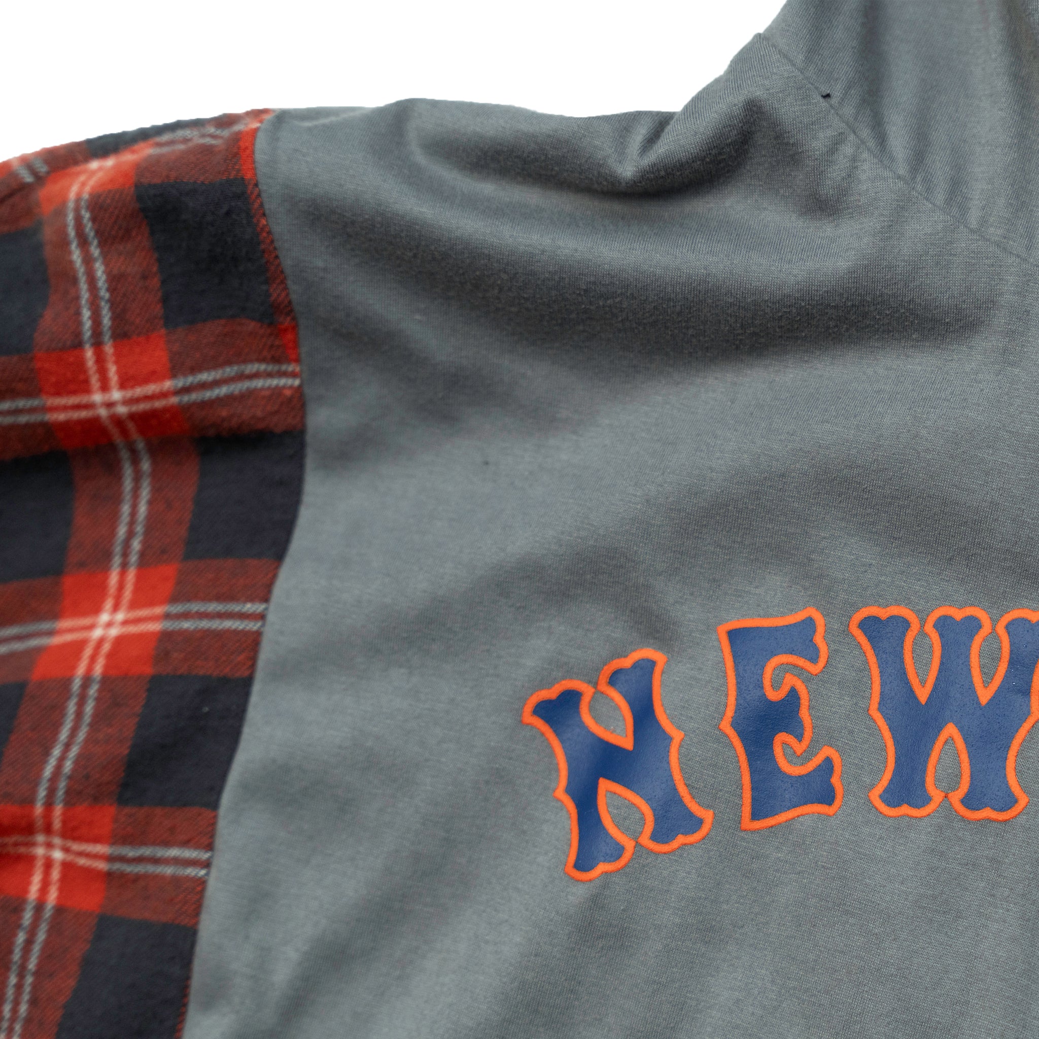 New York Mets Reversible Flannel Campfire Style Hoodie - Reworked Vintage Upcycled Sports Plaid - [M]