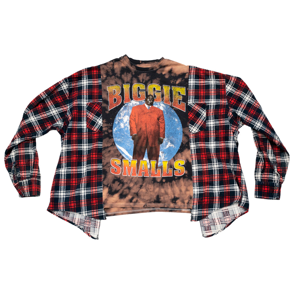 Biggie Smalls Flannel Campfire Style Sweatshirt - Reworked Vintage Upcycled Plaid - [M]