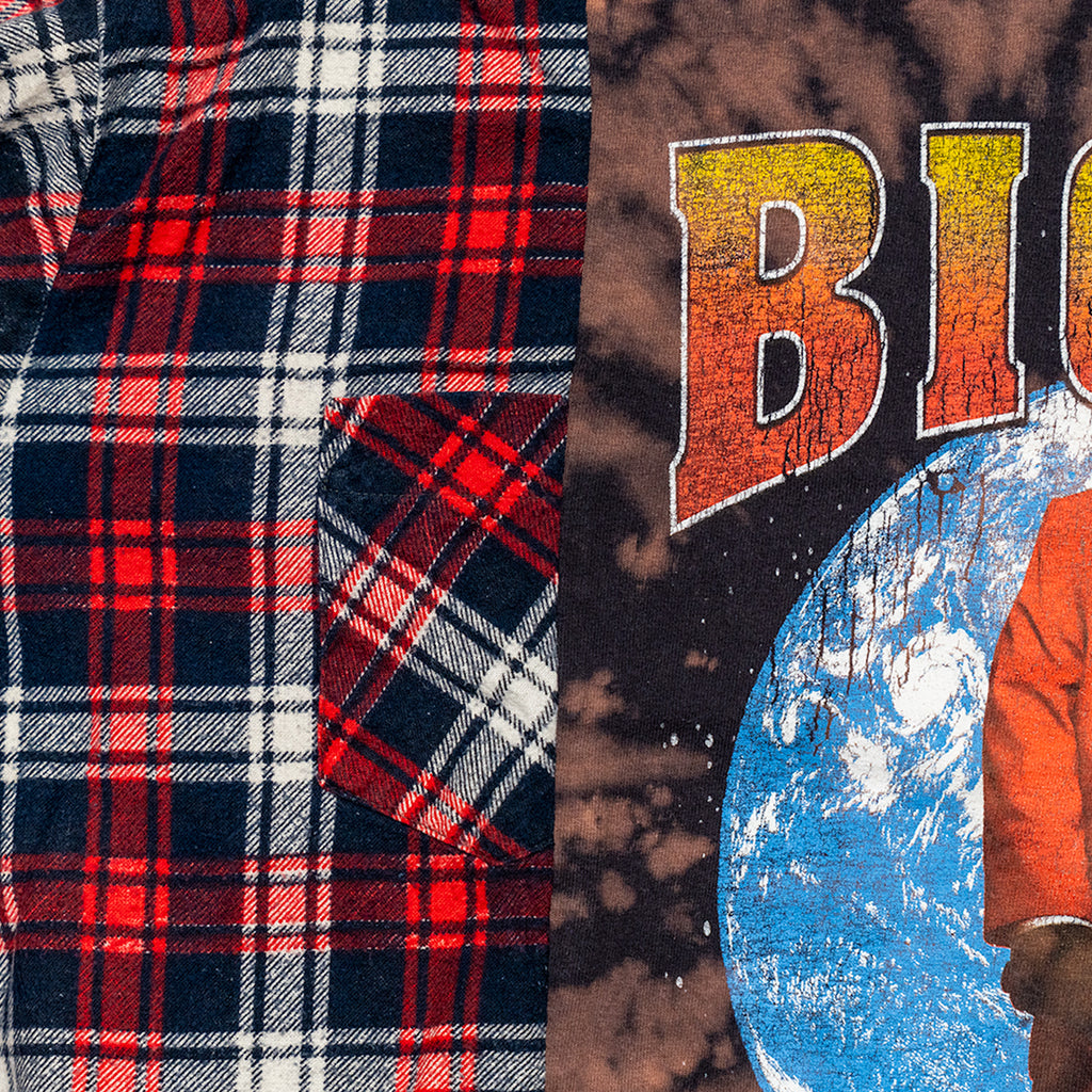 Biggie Smalls Flannel Campfire Style Sweatshirt - Reworked Vintage Upcycled Plaid - [M]