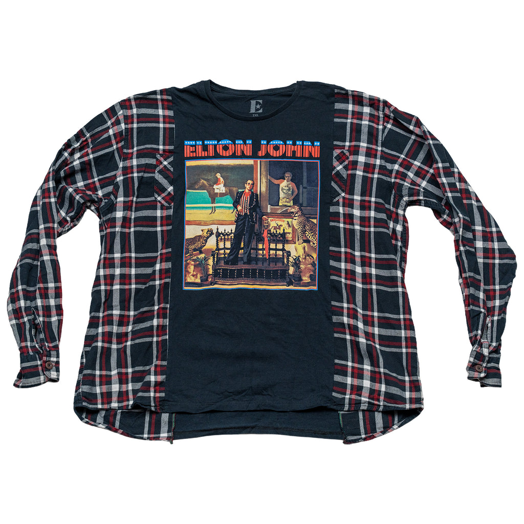 Elton John Flannel Campfire Style Sweatshirt - Reworked Vintage Upcycled Plaid - [L]